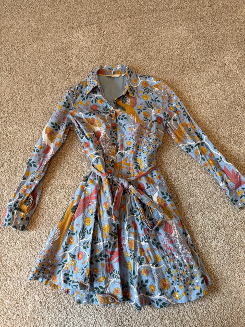 Boden kitty shirt dress dusty blue enchanting peacock size 6P boho - Picture 2 of 3